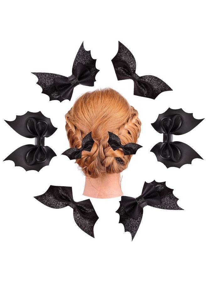 Whaline 6Pcs Halloween Bat Bow Hair Clips 3 Style Hair Bow Barrette Black Glitter Pu Leather Hairpins Sparkly Alligator Hairgrips For Girls Toddlers Teens Halloween Party Hair Accessories - Image 1