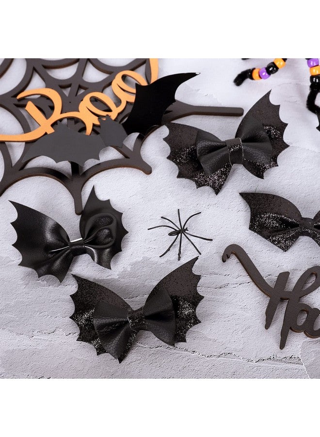 Whaline 6Pcs Halloween Bat Bow Hair Clips 3 Style Hair Bow Barrette Black Glitter Pu Leather Hairpins Sparkly Alligator Hairgrips For Girls Toddlers Teens Halloween Party Hair Accessories - Image 4