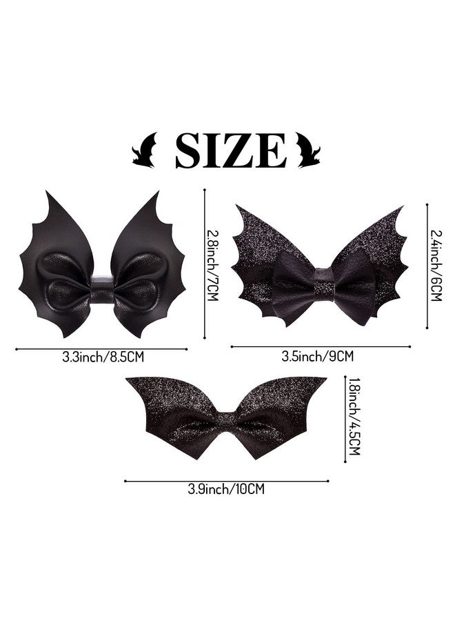 Whaline 6Pcs Halloween Bat Bow Hair Clips 3 Style Hair Bow Barrette Black Glitter Pu Leather Hairpins Sparkly Alligator Hairgrips For Girls Toddlers Teens Halloween Party Hair Accessories - Image 2