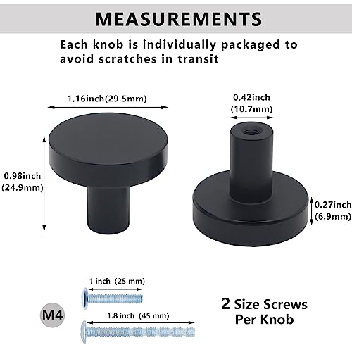 HANIHUA 30 Pack Black Cabinet Knobs, Solid Dresser Knobs s Kitchen Drawer Knob, Matte Black Single Hole Knob for Cabinets and Drawers Round - Image 3