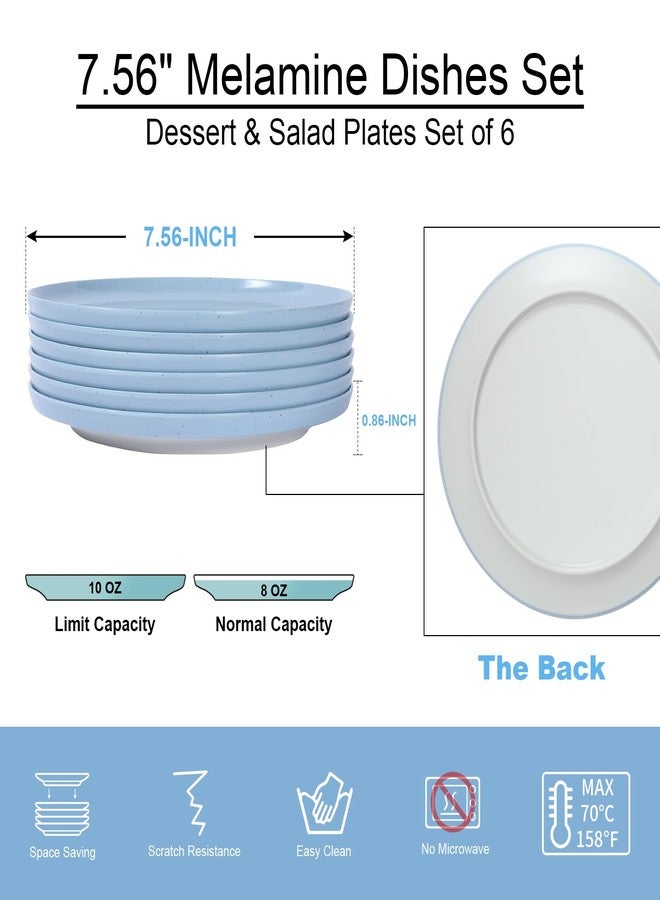 Webbylee Melamine Dessert Plates Set of 6-7.5" Serving Durable Dishes Perfect for Kitchen Outdoor Use,Durable Small Plates for Salad-Blue & Beige - Image 2