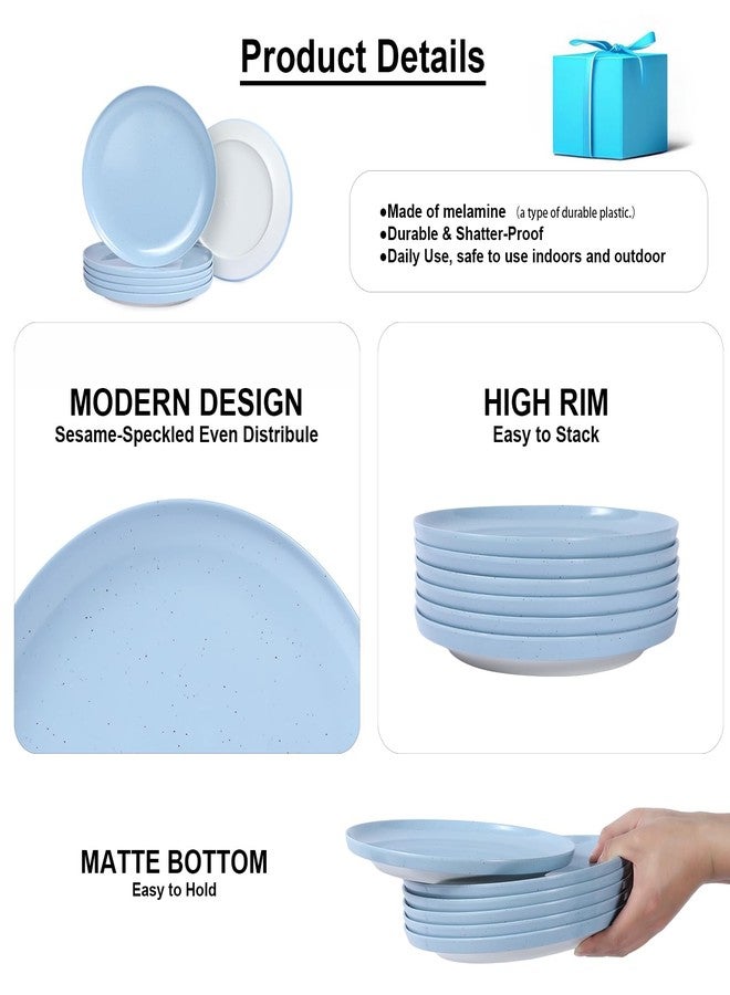 Webbylee Melamine Dessert Plates Set of 6-7.5" Serving Durable Dishes Perfect for Kitchen Outdoor Use,Durable Small Plates for Salad-Blue & Beige - Image 3