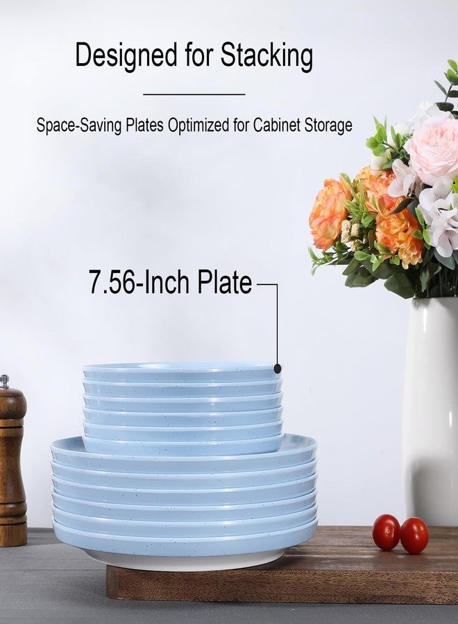 Webbylee Melamine Dessert Plates Set of 6-7.5" Serving Durable Dishes Perfect for Kitchen Outdoor Use,Durable Small Plates for Salad-Blue & Beige - Image 4