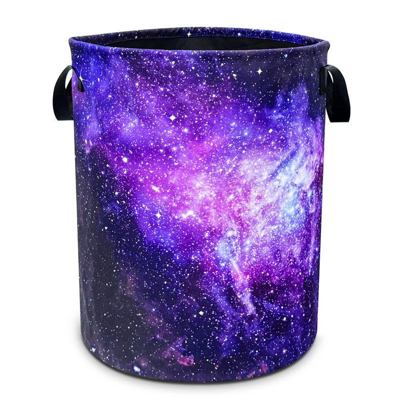 NUTAINLA Pink Purple Galaxy Laundry Basket Universe Starry Sky Foldable Oxford Cloth Funny Tote Bag Laundry Hamper Clothes Storage Bucket Toy Organizer For Bathroom/Laundry/Bedroom 18.9x16.5 In  - Image 1