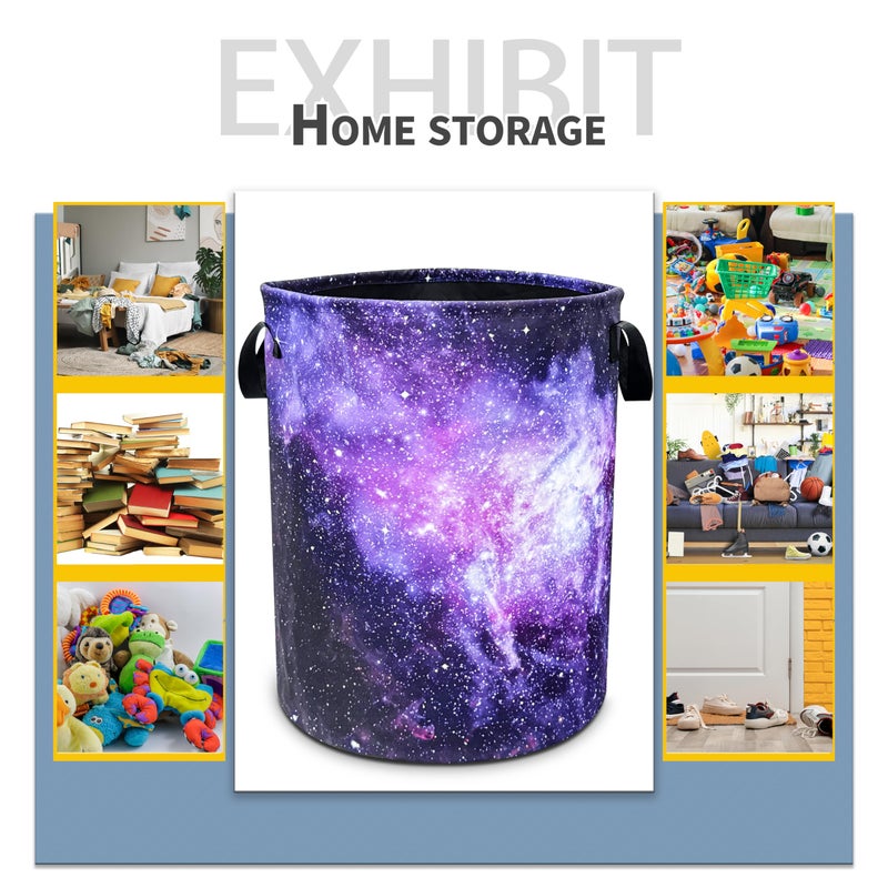 NUTAINLA Pink Purple Galaxy Laundry Basket Universe Starry Sky Foldable Oxford Cloth Funny Tote Bag Laundry Hamper Clothes Storage Bucket Toy Organizer For Bathroom/Laundry/Bedroom 18.9x16.5 In  - Image 5