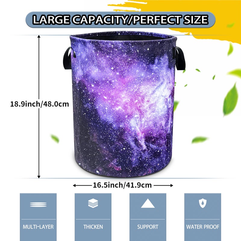 NUTAINLA Pink Purple Galaxy Laundry Basket Universe Starry Sky Foldable Oxford Cloth Funny Tote Bag Laundry Hamper Clothes Storage Bucket Toy Organizer For Bathroom/Laundry/Bedroom 18.9x16.5 In  - Image 2