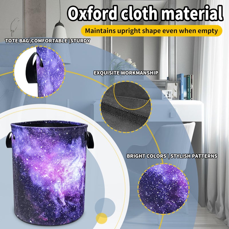 NUTAINLA Pink Purple Galaxy Laundry Basket Universe Starry Sky Foldable Oxford Cloth Funny Tote Bag Laundry Hamper Clothes Storage Bucket Toy Organizer For Bathroom/Laundry/Bedroom 18.9x16.5 In  - Image 3