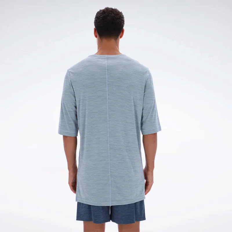 Reebok Leisure Blue Marl Reebok Yoga Relaxed Long Line Men's Tee - Leisure Blue Marl for Men | Best Price UAE