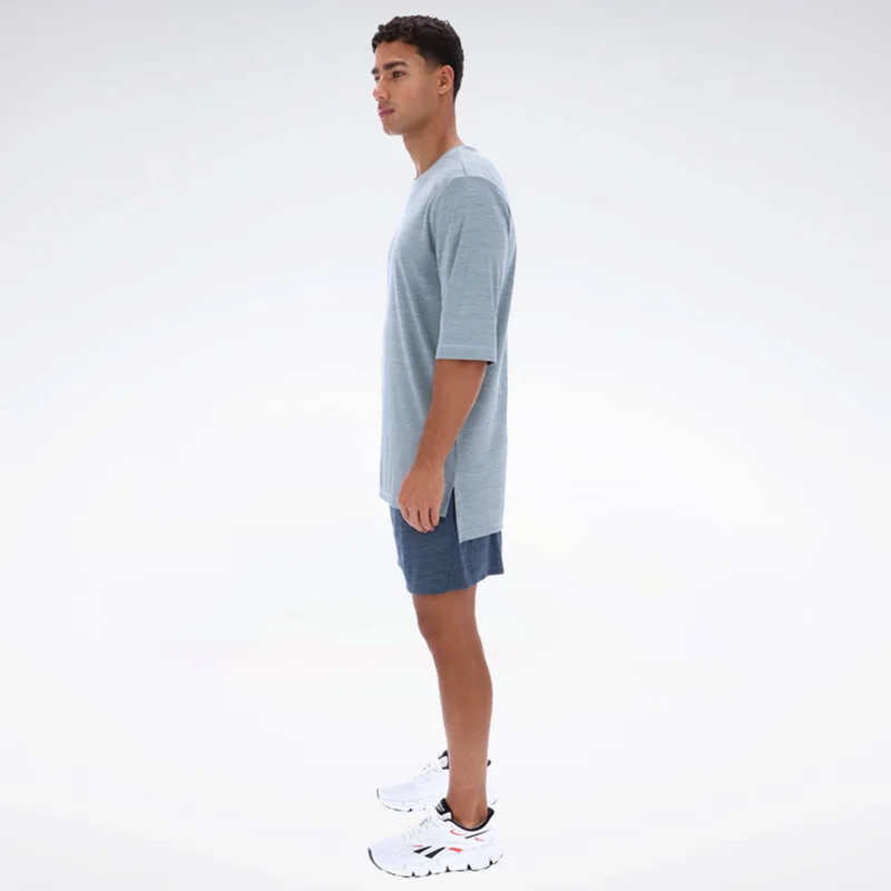 Reebok Leisure Blue Marl Reebok Yoga Relaxed Long Line Men's Tee - Leisure Blue Marl for Men | Best Price UAE