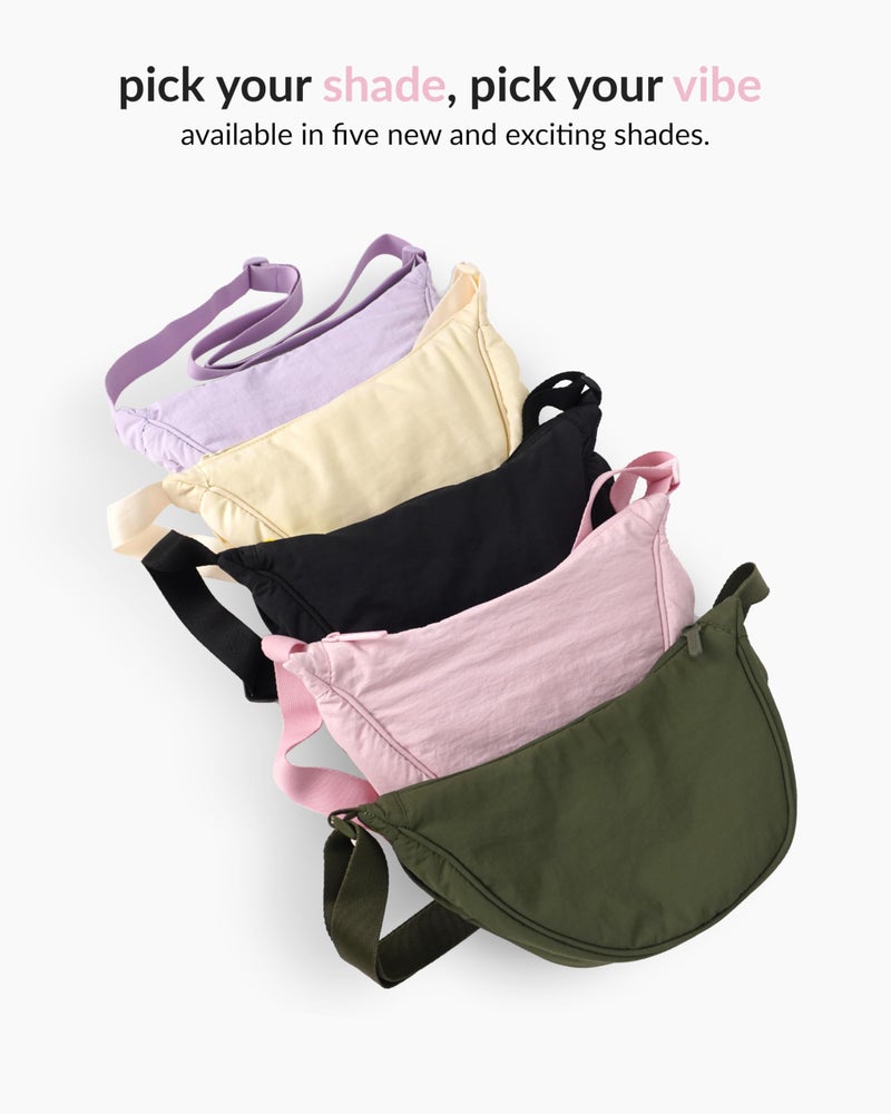 Destinio crossbody bags for women and men - slim & stylish, luxury Nylon fabric, branded zippers - small side half moon sling bag & waist bag, Unisex chest bag (Pink, Half Moon Sling) - Image 5