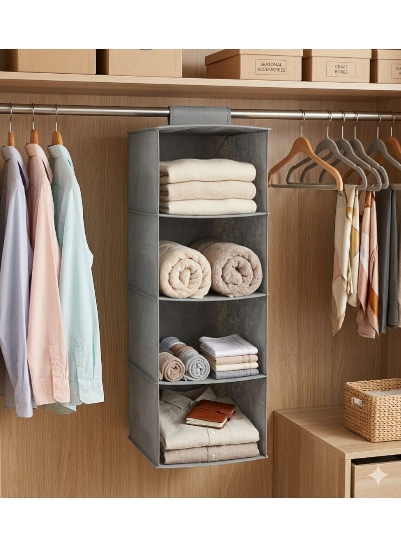 Kimaya 4-Tier Hanging Closet Organizer, Space Saving Wardrobe Storage Shelves For Clothes, Towels And Accessories, Multicolour, 80x27x27cm - Image 1