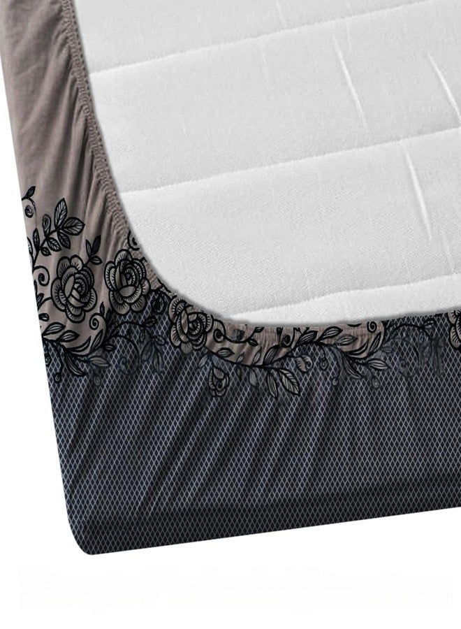 ULOM 350 TC Premium Heavy Cotton Feel Elastic Fitted Floral Bedsheet King Size With 2 Pillow Covers || Double Bed With All Around Elastic (Coffee, Fitted - 72"x78" King) - Image 2