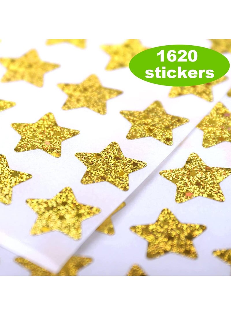 قوس قزح أورينبو 30 ورقة من ملصقات النجوم الذهبية الصغيرة من رقائق الألومنيوم ثلاثية الأبعاد للأطفال كمكافأة، ومخطط سلوك، ومخطط للطلاب، وفصل دراسي، بقطر 0.6 بوصة/1.5 سم - Image 2