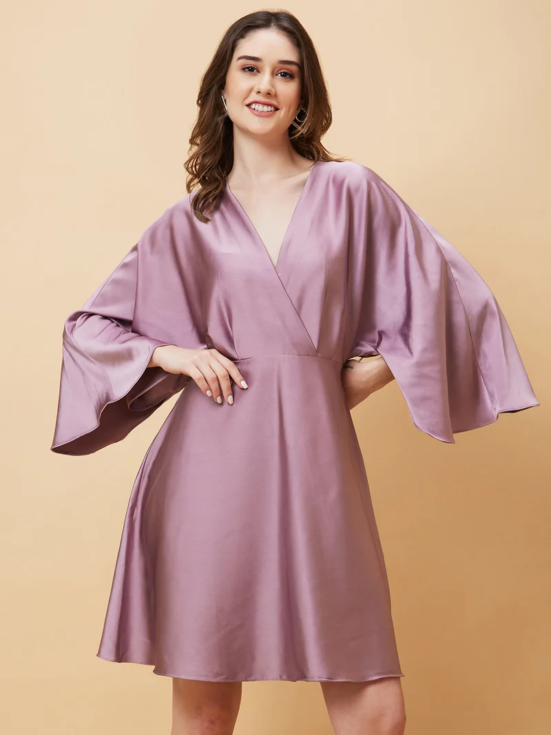 globus Women Wrap Neck Flared Sleeves A-Line Party Dress