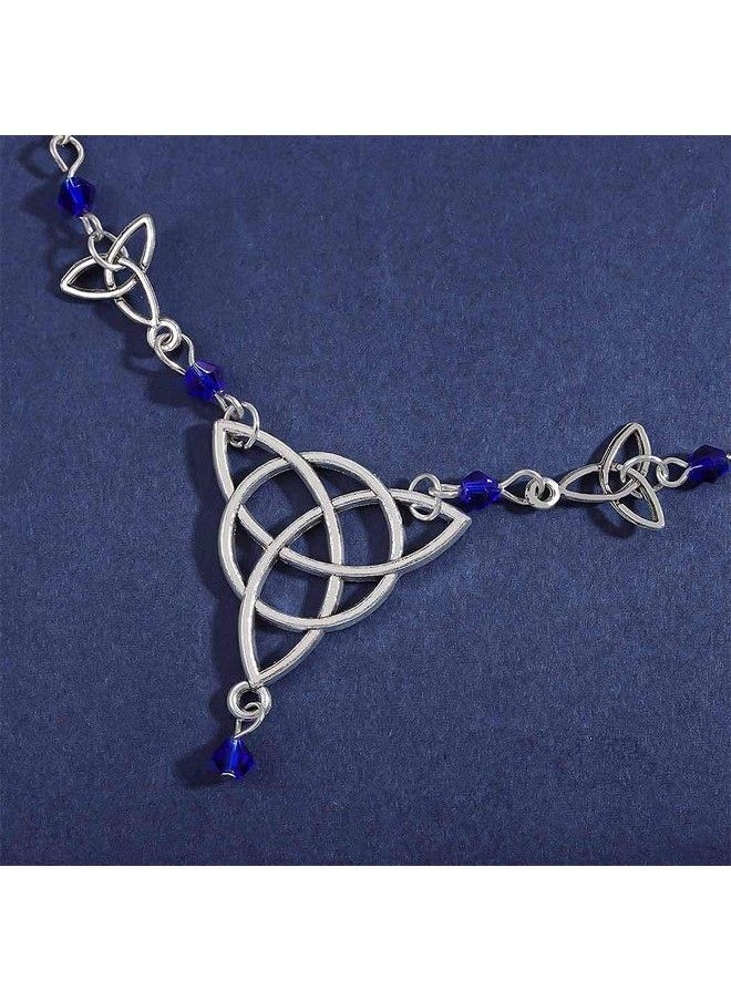 Brinote - Boho Crystal Head Chain Jewelry Silver Hollow Headpieces Knot Beads Headband Halloween Vintage Hair Accessories For Women And Girls (Blue) - Image 1