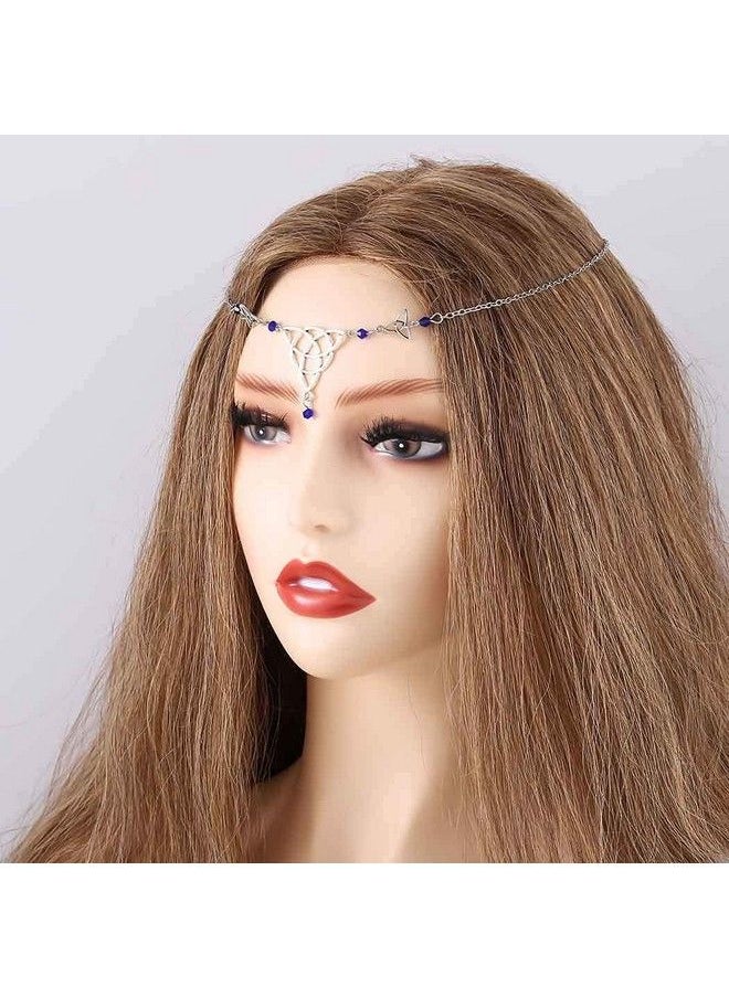 Brinote - Boho Crystal Head Chain Jewelry Silver Hollow Headpieces Knot Beads Headband Halloween Vintage Hair Accessories For Women And Girls (Blue) - Image 1