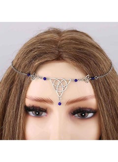 Boho Crystal Head Chain Jewelry Silver Hollow Headpieces Knot Beads Headband Halloween Vintage Hair Accessories For Women And Girls (Blue)