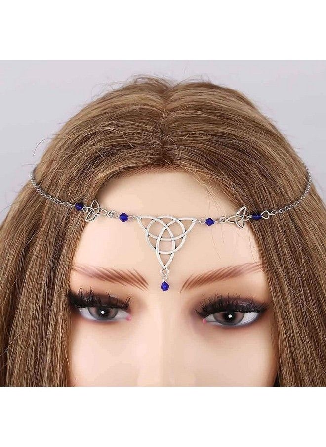 Brinote - Boho Crystal Head Chain Jewelry Silver Hollow Headpieces Knot Beads Headband Halloween Vintage Hair Accessories For Women And Girls (Blue) - Image 1