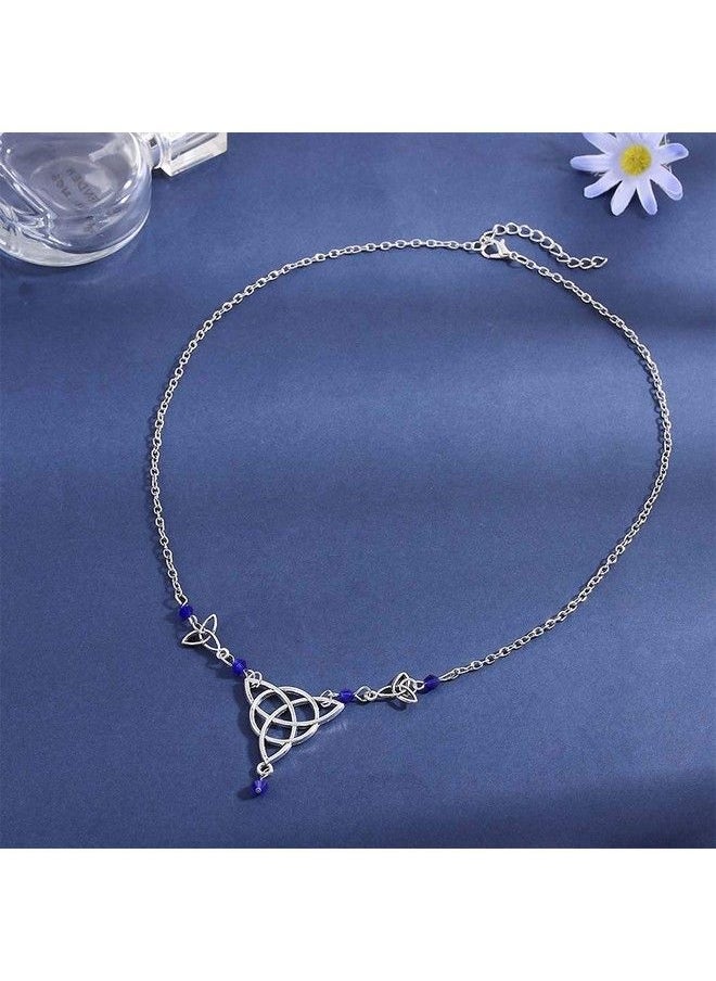 Brinote - Boho Crystal Head Chain Jewelry Silver Hollow Headpieces Knot Beads Headband Halloween Vintage Hair Accessories For Women And Girls (Blue) - Image 1
