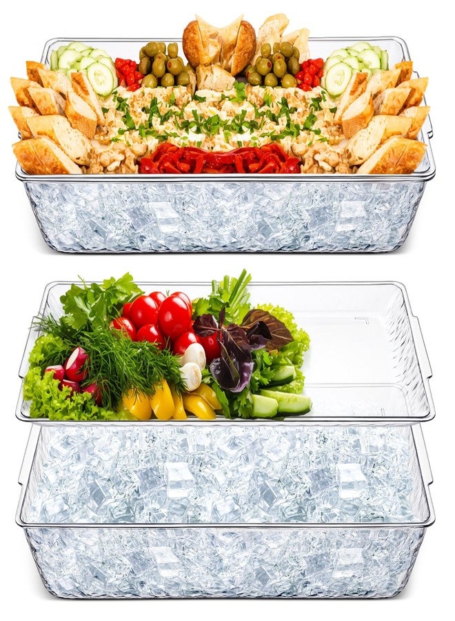 Baderke 2 Set 16" x 9" Plastic Chilled Serving Tray for Parties with Compartments Ice Chilled Party Platter Charcuterie Serving Board Cold Dish Dip for Fruit Seafood Vegetable Appetizer (Clear) - Image 1