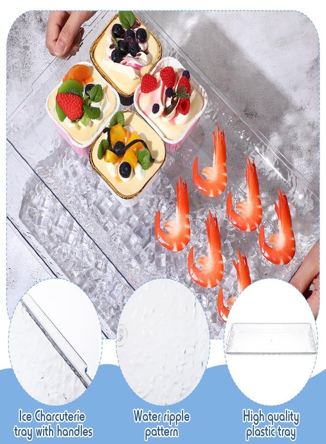 Baderke 2 Set 16" x 9" Plastic Chilled Serving Tray for Parties with Compartments Ice Chilled Party Platter Charcuterie Serving Board Cold Dish Dip for Fruit Seafood Vegetable Appetizer (Clear) - Image 4