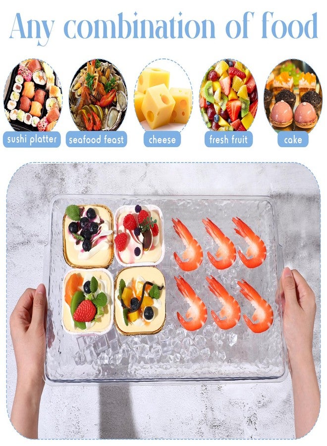 Baderke 2 Set 16" x 9" Plastic Chilled Serving Tray for Parties with Compartments Ice Chilled Party Platter Charcuterie Serving Board Cold Dish Dip for Fruit Seafood Vegetable Appetizer (Clear) - Image 5