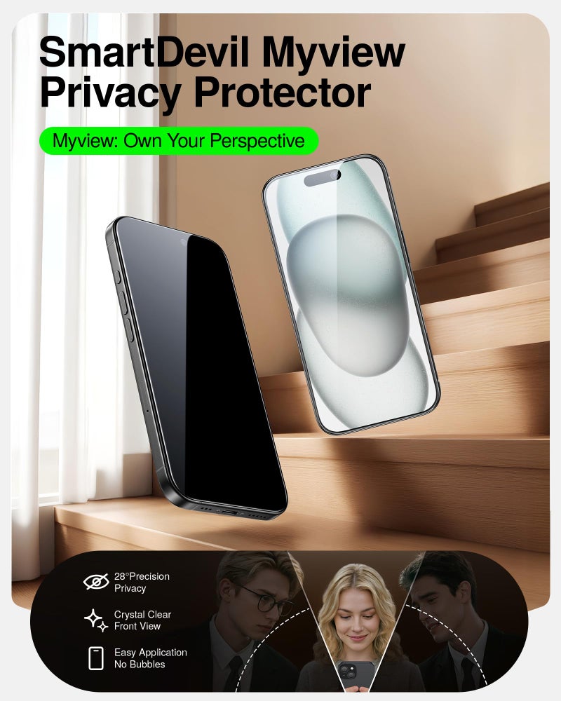 سمارت ديفل SMARTDEVIL 2 Pack MyView Privacy for iPhone 15 Screen Protector - Image 2