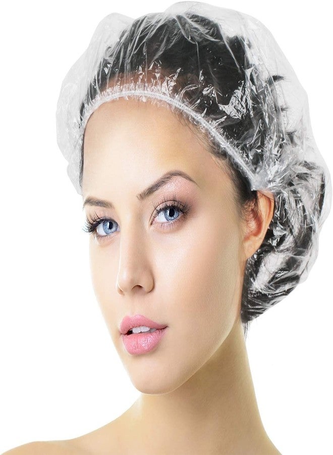 B11 100 PCS Disposable Shower Caps, Plastic Clear Hair Cap Large Thick Waterproof Bath Caps for Women, Hotel Travel Essentials Accessories Deep Conditioning Hair Care Cleaning Supplies | Men Hair Caps - Image 1