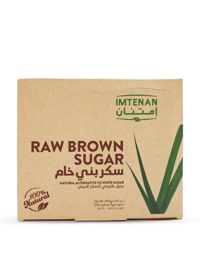 Imtenan Raw Brown Sugar Sachets 100% Natural - 100 Sachets (400 g) - Image 1