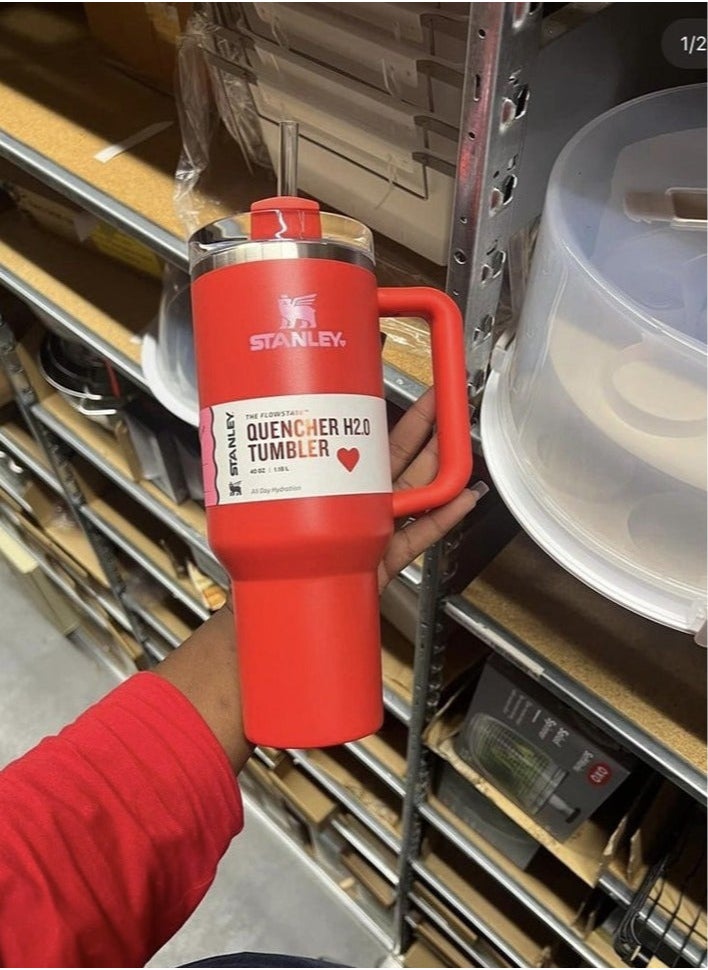 Stanley - 40oz Stanley Quencher H20 Flowstate Stainless Steel Vacuum Insulated Tumbler with Lid and Straw for Water, Iced Tea or Coffee, Smoothie and More, Cream (Red) - Image 1
