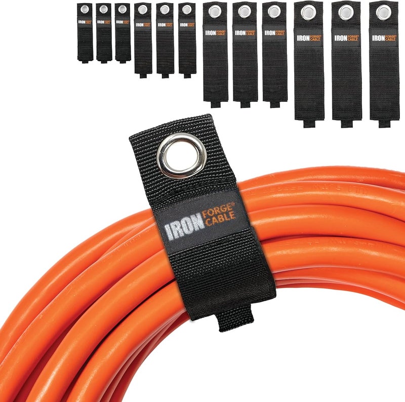 IRON FORGE CABLE Extension Cord Wrap Organizer, 12 Piece Multi-Pack of Storage Straps - 3 Small, 3 Medium, 3 Large, and 3 XL Hook and Loop Hanger Wraps for Power Cables, Hoses, Ropes, and More - Image 1