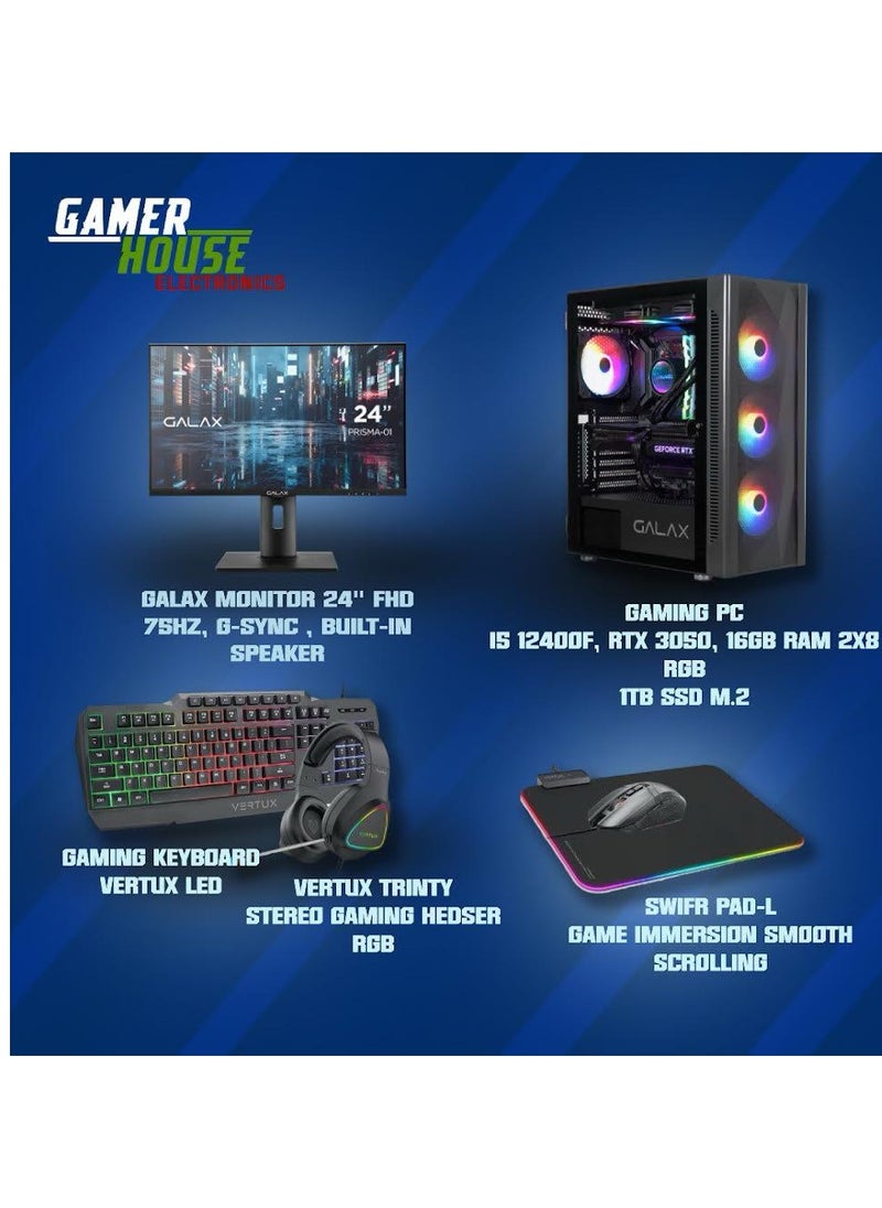 GALAX - Gaming Bundle (Micro Gaming PC, galax 24,75 HZ  Monitor, Devastator 3 Plus Keyboard And Mouse)MICRO GAMING PC (I5-12400F, 16 GB RAM, RTX 3050) - Image 1