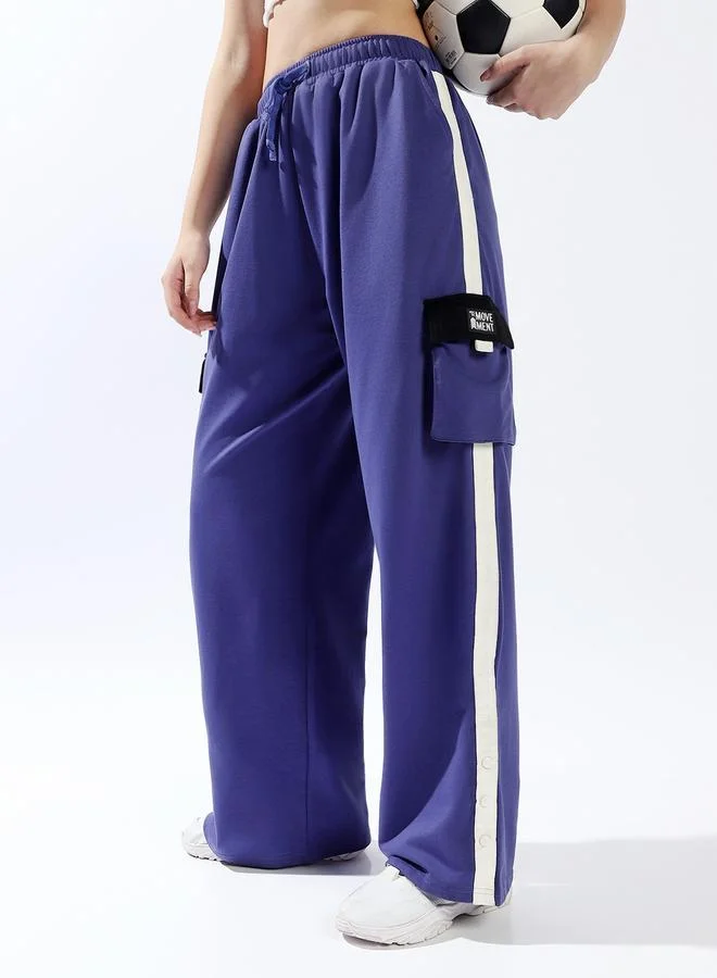 Hubberholme Women's Navy 100% Cotton Colourblocked Full Length Casual Jogger Track Pant