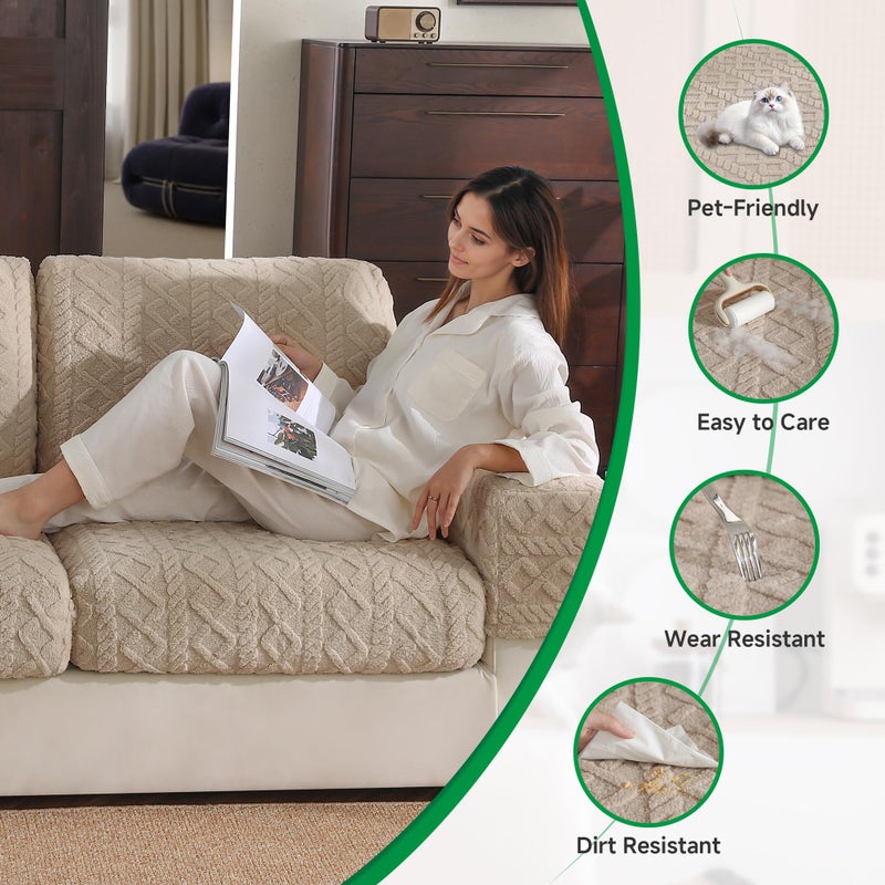 OHSIO Couch Cushion Covers, Super Soft Thicker Fleece Sofa Cover Stretch Sectional Sofa Slipcover Washable Pet Friendly Anti-Slip Stain Resistant Furniture Cover for Home(1 Back Cover,Light Brown) - Image 5