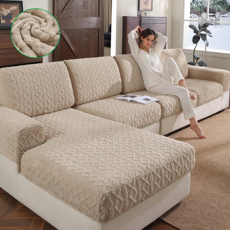 OHSIO Couch Cushion Covers, Super Soft Thicker Fleece Sofa Cover Stretch Sectional Sofa Slipcover Washable Pet Friendly Anti-Slip Stain Resistant Furniture Cover for Home(1 Back Cover,Light Brown) - Image 1