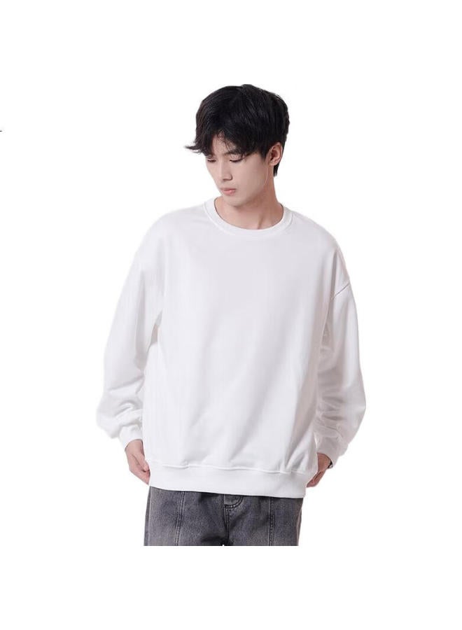 Dingfengbaoluo Trendy Brand Solid Color Crew Neck Sweatshirt For Men, Loose Casual Versatile Long-Sleeve Top For Autumn And Winter, Wh-W White 3Xl - Image 1