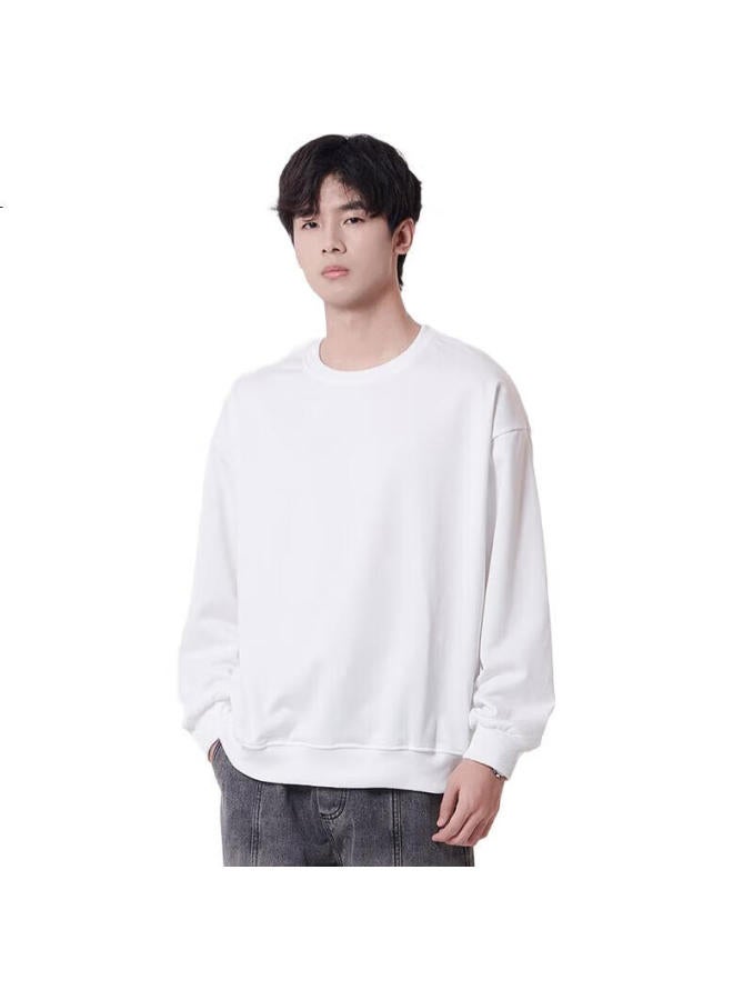 Dingfengbaoluo Trendy Brand Solid Color Crew Neck Sweatshirt For Men, Loose Casual Versatile Long-Sleeve Top For Autumn And Winter, Wh-W White 3Xl - Image 2