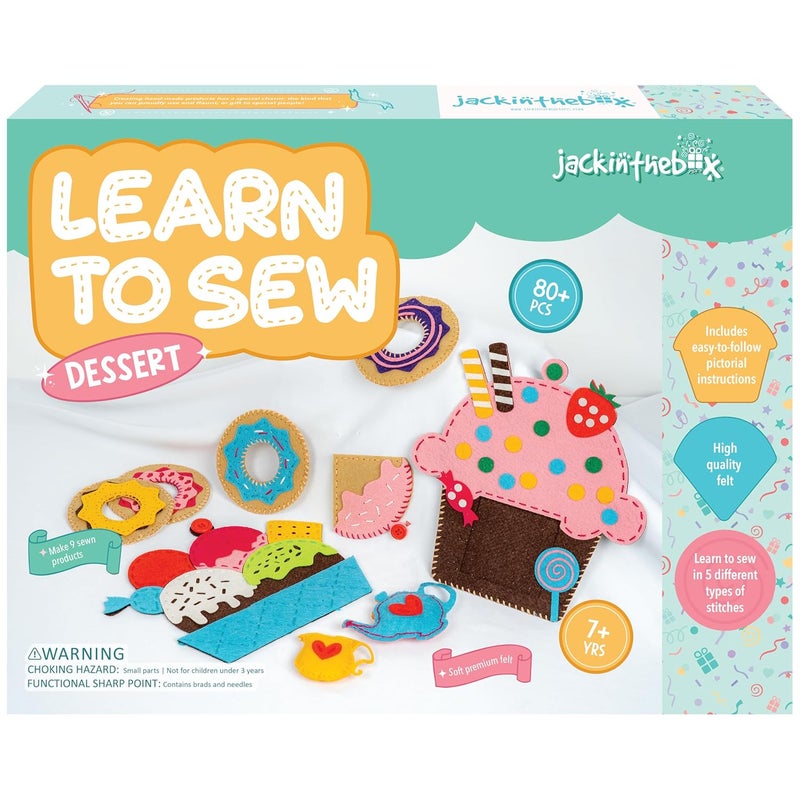 jackinthebox Learn to Sew, Dessert Theme Kids Sewing kit has 9 Sewing Crafts, Makes an Ideal Sewing kit for Kids Ages 7 8 9 10,Best Felt has prePunched Holes & Easy-to-Follow Instructions - Image 1