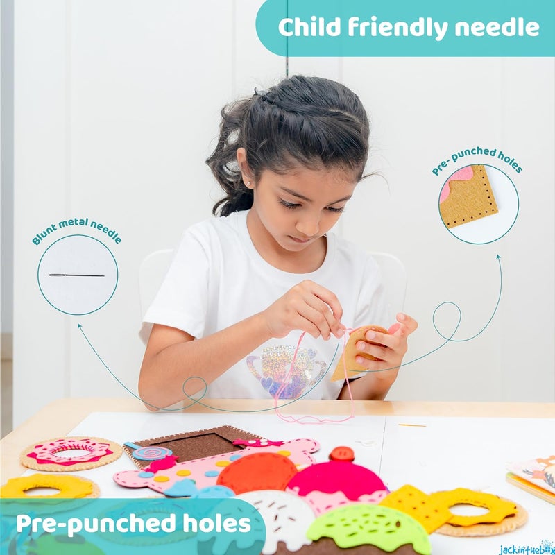 jackinthebox Learn to Sew, Dessert Theme Kids Sewing kit has 9 Sewing Crafts, Makes an Ideal Sewing kit for Kids Ages 7 8 9 10,Best Felt has prePunched Holes & Easy-to-Follow Instructions - Image 4
