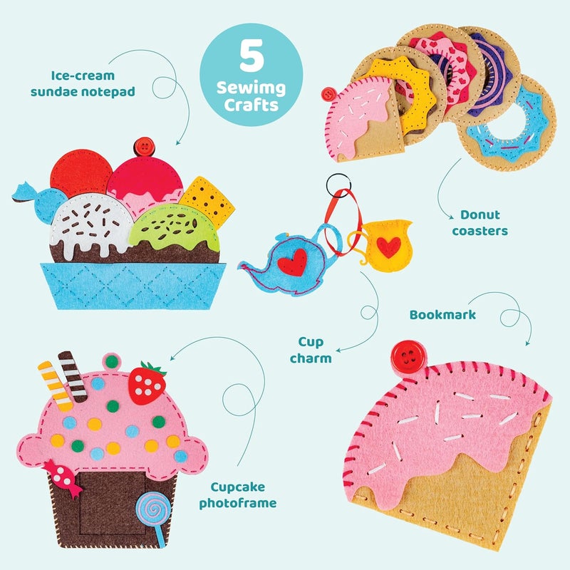 jackinthebox Learn to Sew, Dessert Theme Kids Sewing kit has 9 Sewing Crafts, Makes an Ideal Sewing kit for Kids Ages 7 8 9 10,Best Felt has prePunched Holes & Easy-to-Follow Instructions - Image 2