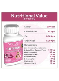 Vogue Vogue Wellness L Glutathione Tablets with Vitamin C, E, & Grape Seed Extract | Radiant & Glowing Skin Glowing Supplement | Reduces skin pigmentation | Free Radical Fighter (2)  - Image 3