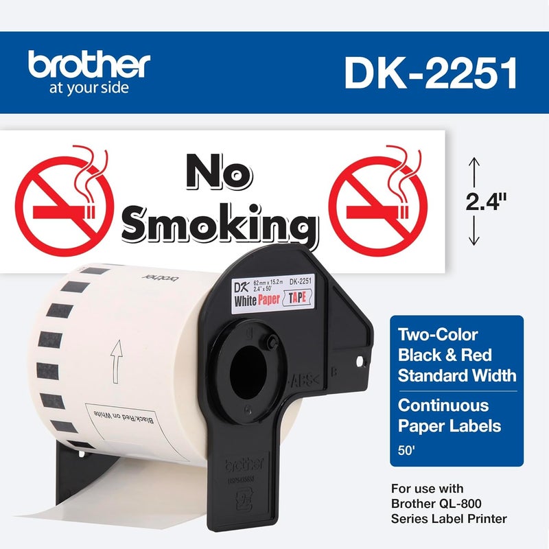 brother Genuine DK-2251 Continuous Length Replacement Labels, Black/Red Label on White Paper Tape, Engineered with Excellence, 2.4” x 50 feet, 1 Roll per Box - Image 3