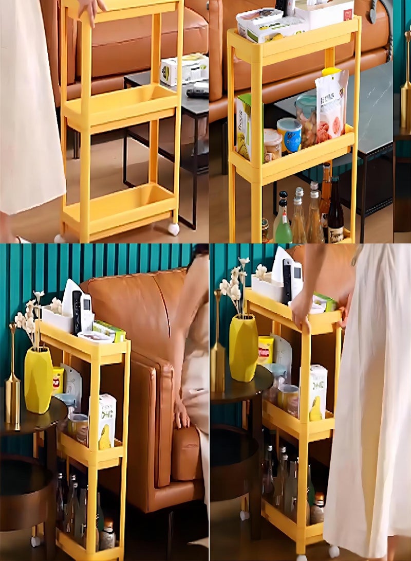 Sharpdo 3 Layer Bathroom storage rack floor standing Kitchen Rack Yellow - Image 4