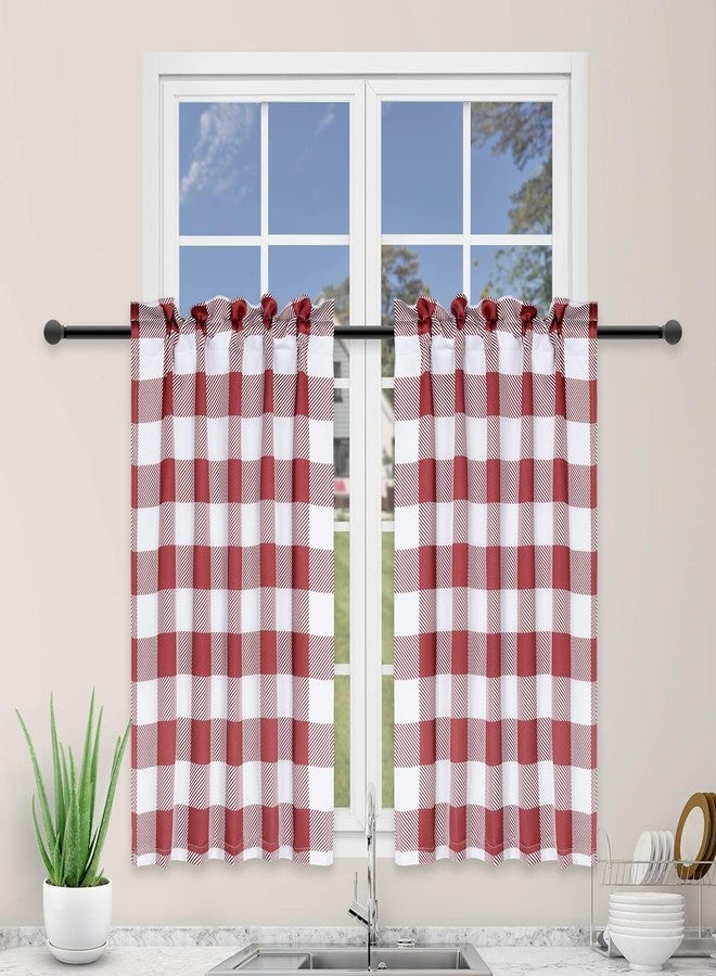 Simple Deluxe Buffalo Check Kitchen Tier Curtains, Plaid Gingham Small Curtain Blackout Valances Window Treatment for Half Cafe Windows, 26" W x 30" L, White and Red - Image 1