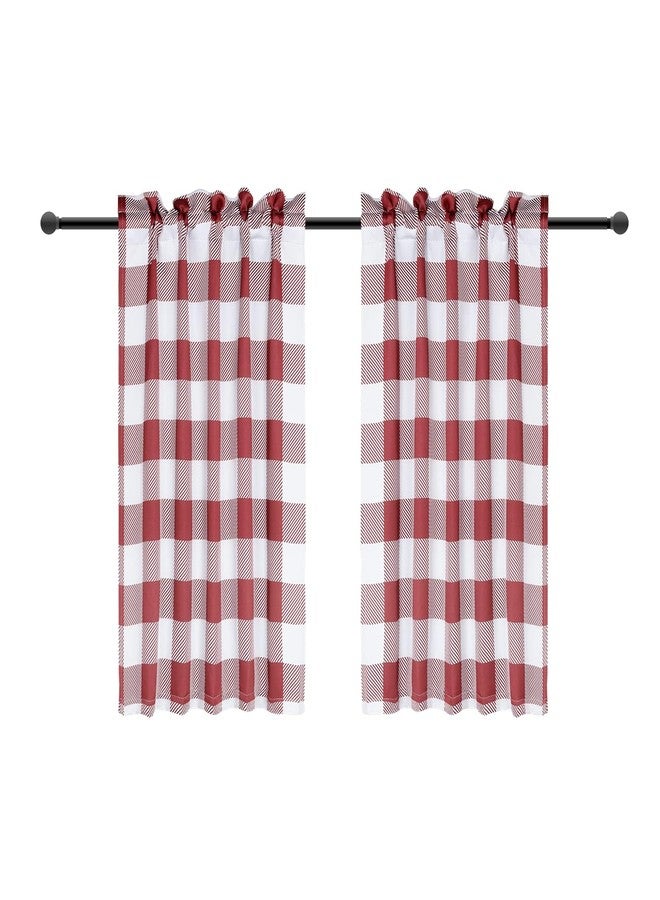 Simple Deluxe Buffalo Check Kitchen Tier Curtains, Plaid Gingham Small Curtain Blackout Valances Window Treatment for Half Cafe Windows, 26" W x 30" L, White and Red - Image 3