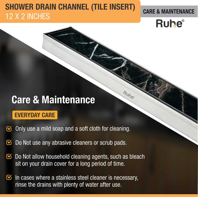Ruhe® Tile Insert Floor Drain | 12 x 2 Inches Waste Water Floor Drain for 13mm Tile | 304 Stainless Steel Invisible Shower Drain Channel with Trap/Jali - Image 5