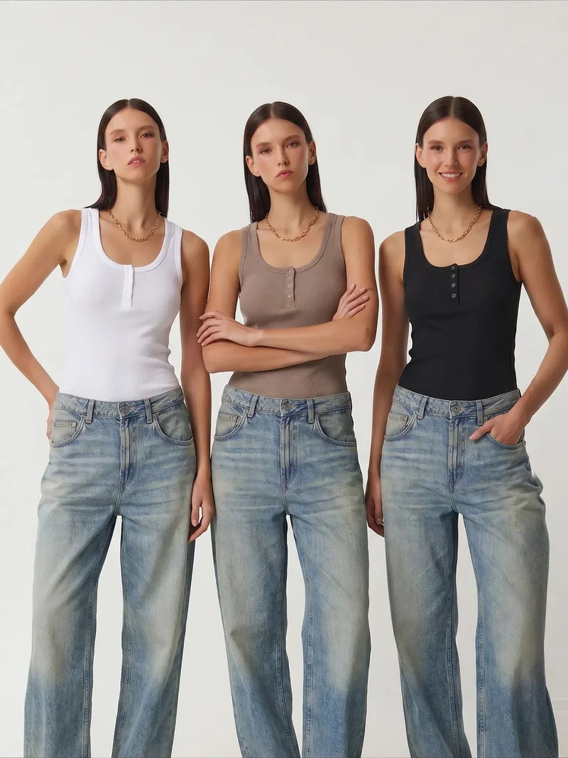 هابينس اسطنبول ISTANBUL Fitted Cotton-Blend Button Cami Top
