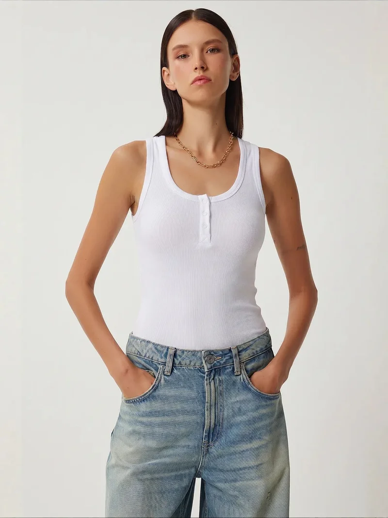 هابينس اسطنبول ISTANBUL Fitted Cotton-Blend Button Cami Top