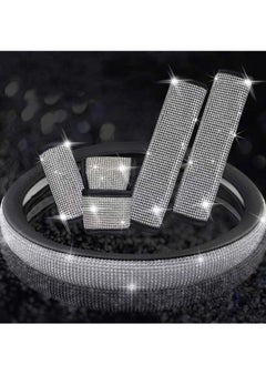 Generic Universal Car Accessories Set Of 5 Pieces Crystal Steering Wheel Cover, Diamond Handbrake Cover, seat belt cover and Diamond Gear Shift Knob Cover Accessory for car - Silver /Black  - Image 3