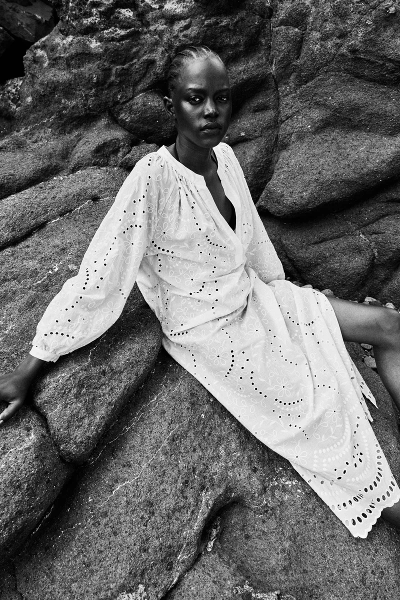 H&M Broderie anglaise tie-belt dress